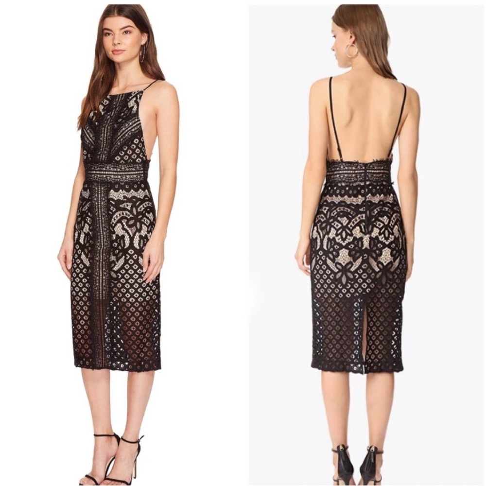 NWT Keepsake The Label Bridges Black Lace Overlay Bodycon Midi Dress XS